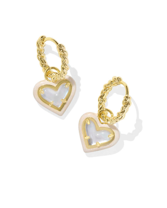 Kendra Scott Ari Heart Enamel Frame Huggie-Gold Ivory MOP