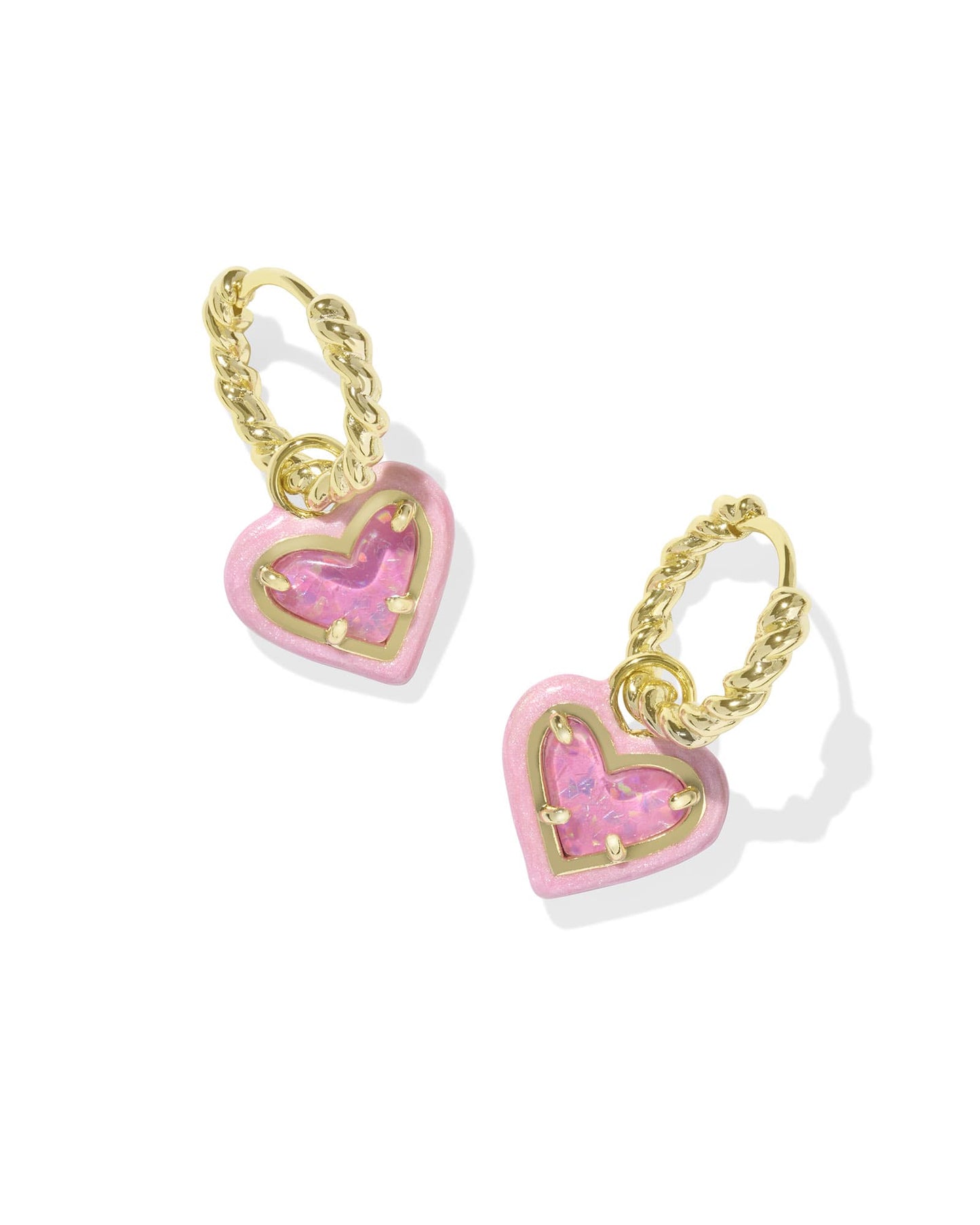 Kendra Scott Ari Heart Enamel Frame Huggie-Gold Pink Iridescent Glitter