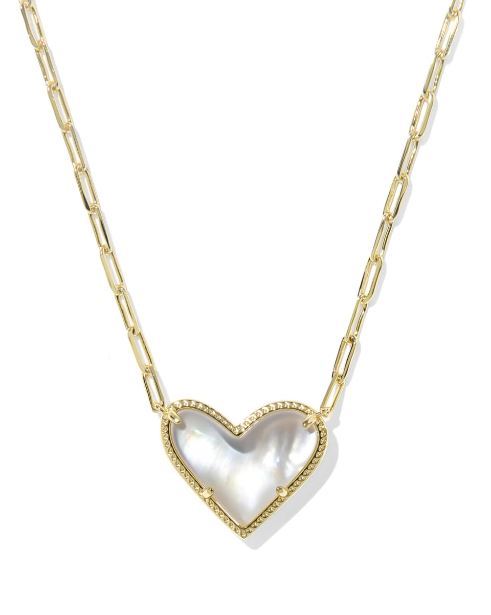 Kendra Scott Ari Heart Statement Pendant Necklace-Gold Ivory MOP