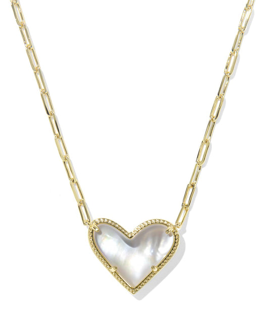 Kendra Scott Ari Heart Statement Pendant Necklace-Gold Ivory MOP