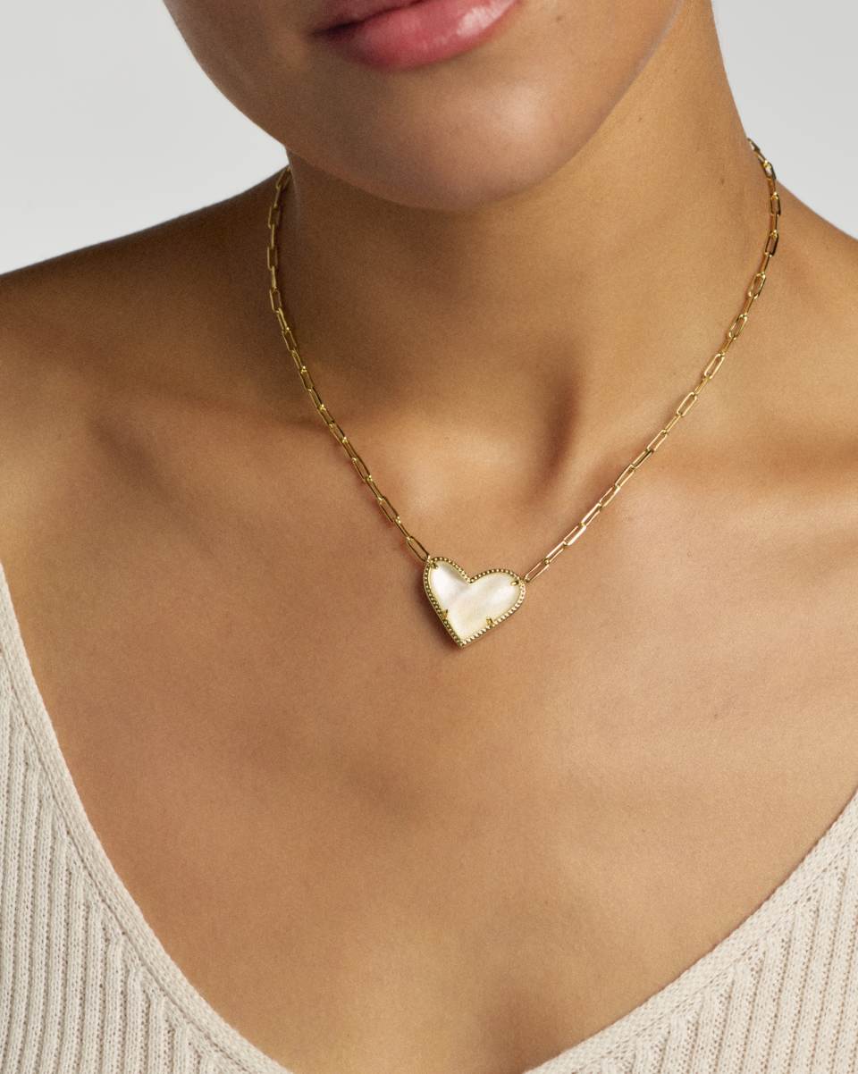 Kendra Scott Ari Heart Statement Pendant Necklace-Gold Ivory MOP
