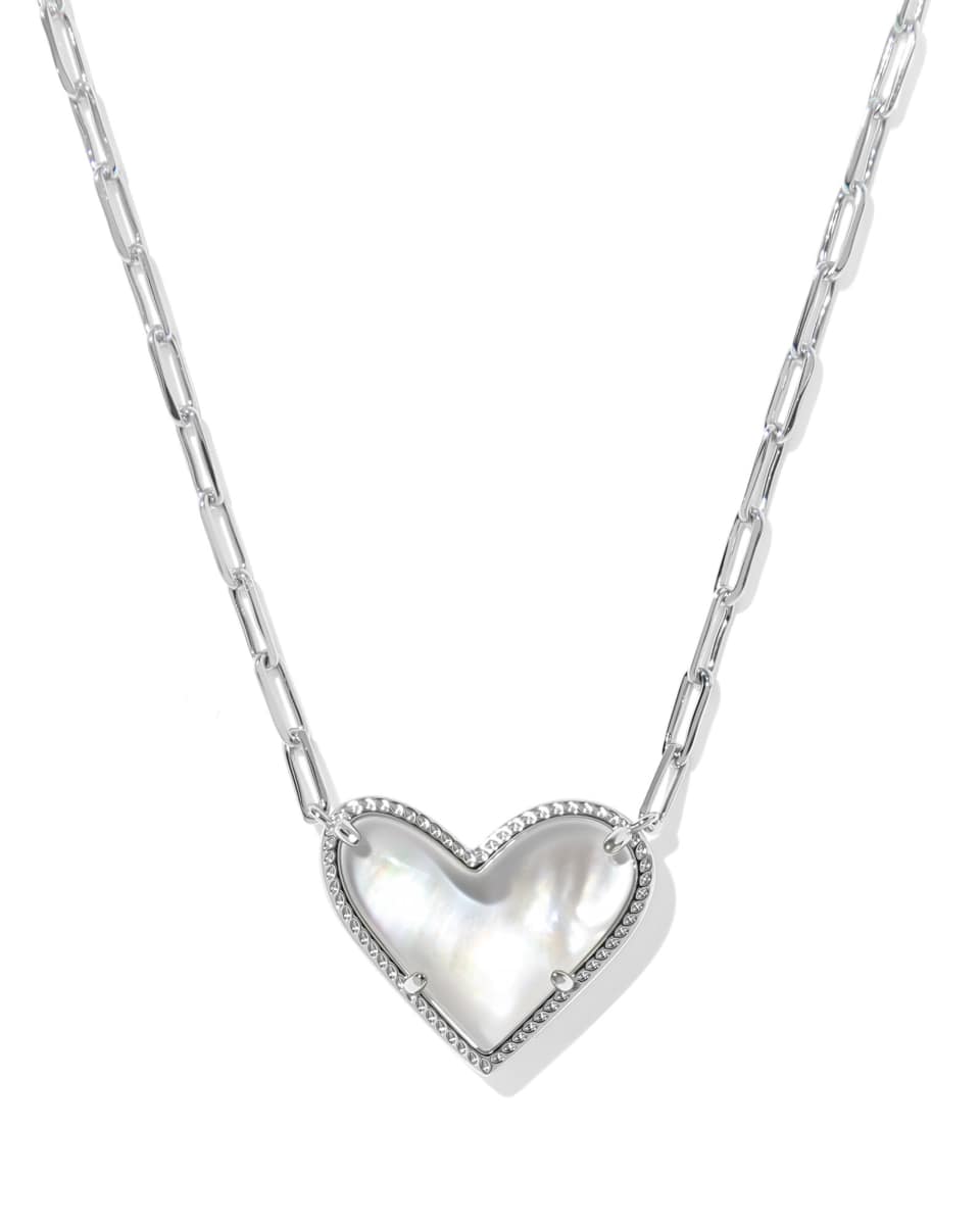 Kendra Scott Ari Heart Statement Pendant Necklace- Silver Ivory MOP