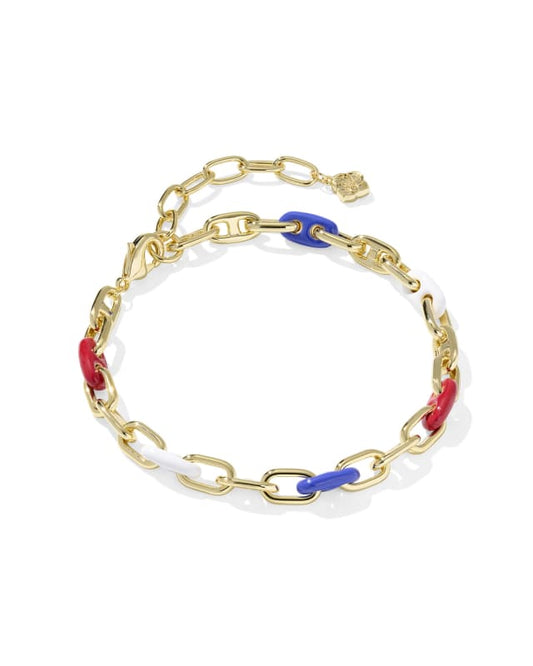 Kendra Scott Bailey Chain Bracelet-Gold Red White Blue Mix