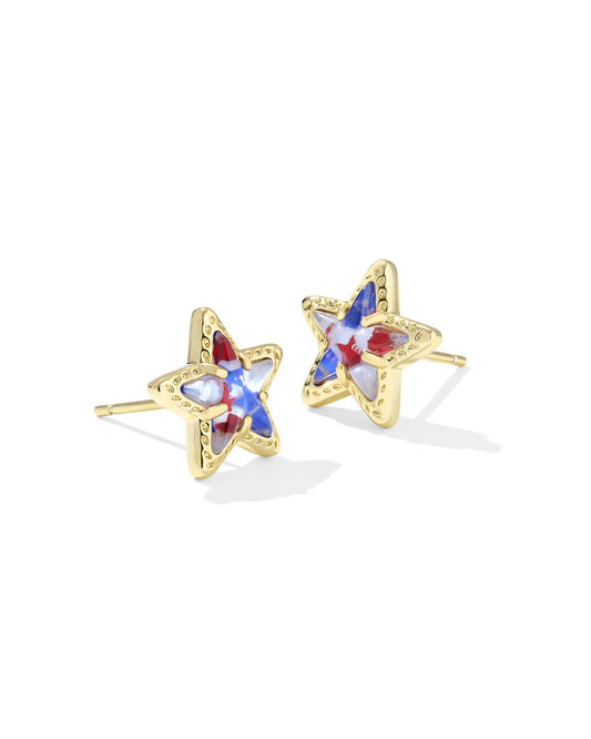 Kendra Scott Cassidy Stud Earring-Gold Red White Blue Illusion