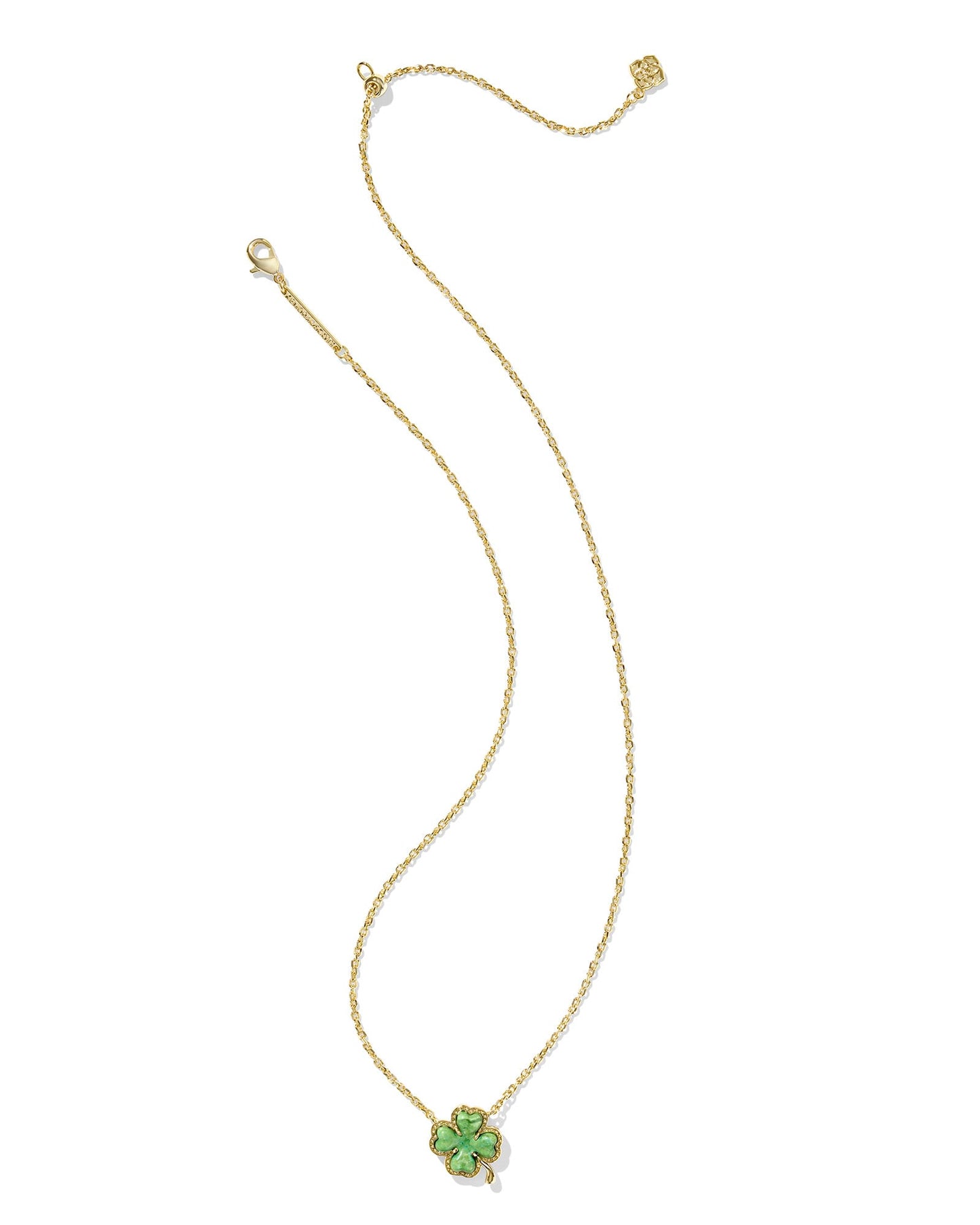 Kendra Scott Clover Short Pendant Necklace-Gold Lime Green Magnasite