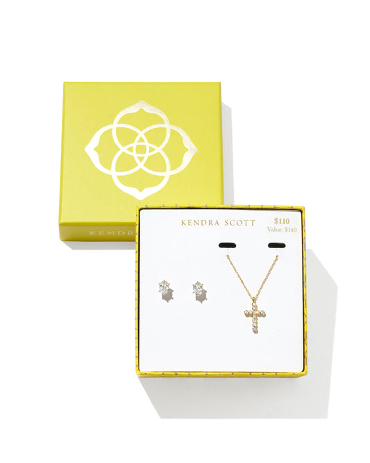 Kendra Scott Cailin Cross Gift Set-Gold/White CZ