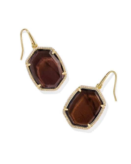 Kendra Scott Daphne Pave Frame Drop Earrings-Gold Smoky Quartz