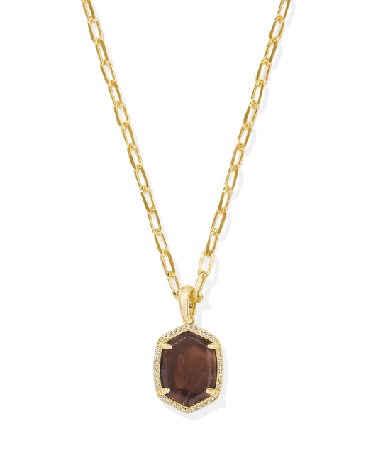 Kendra Scott Daphne Pave Frame Short Pendant Necklace-Gold Smoky Quartz