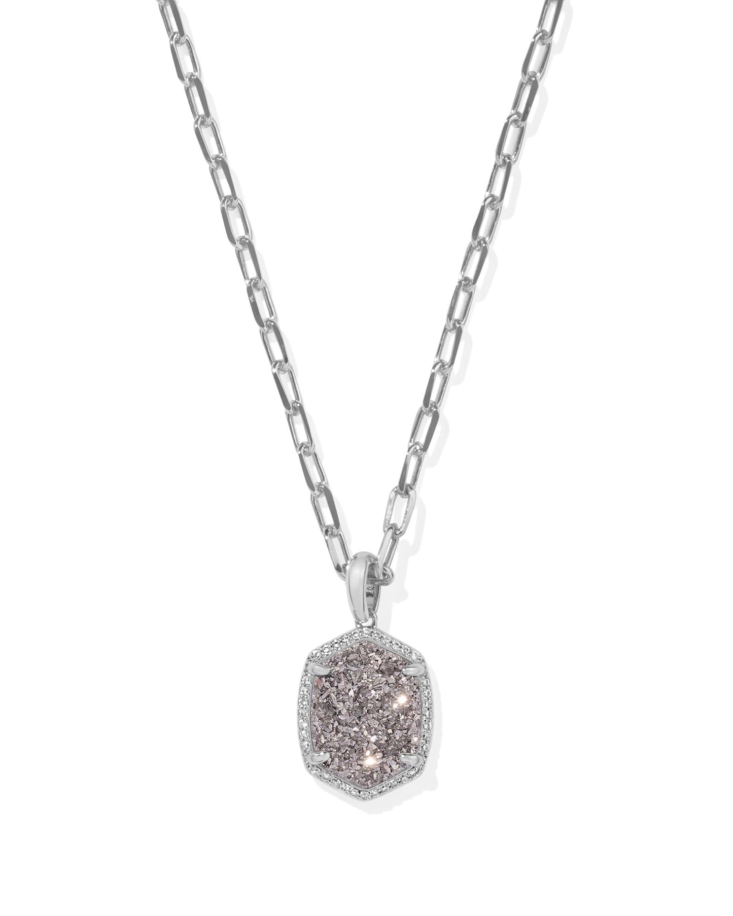 Kendra Scott Daphne Pave Frame Short Pendant Necklace-Silver Platinum Druzy
