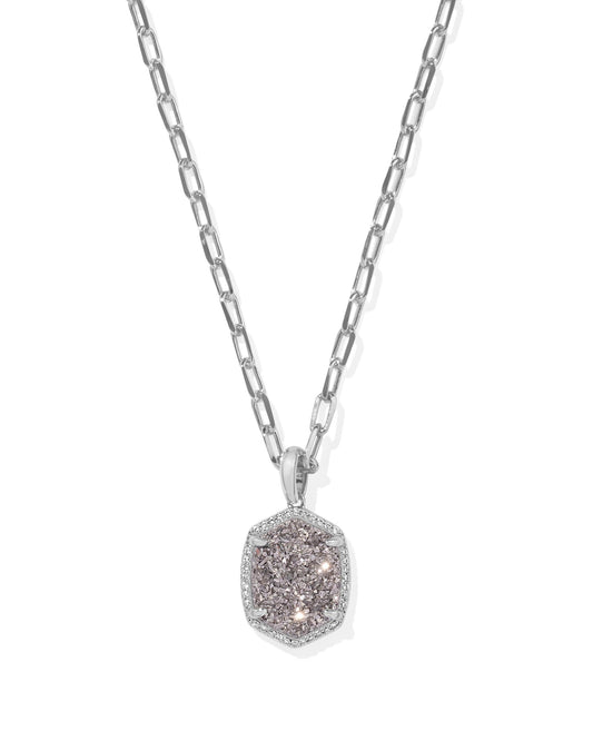 Kendra Scott Daphne Pave Frame Short Pendant Necklace-Silver Platinum Druzy