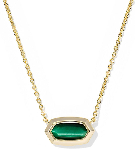 Kendra Scott Elisa Bezel Pendant Necklace-Gold Green Tiger's Eye