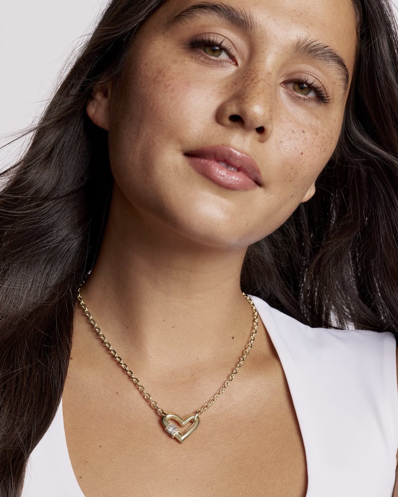 Kendra Scott Emery Heart Pendant Necklace-Gold White CZ