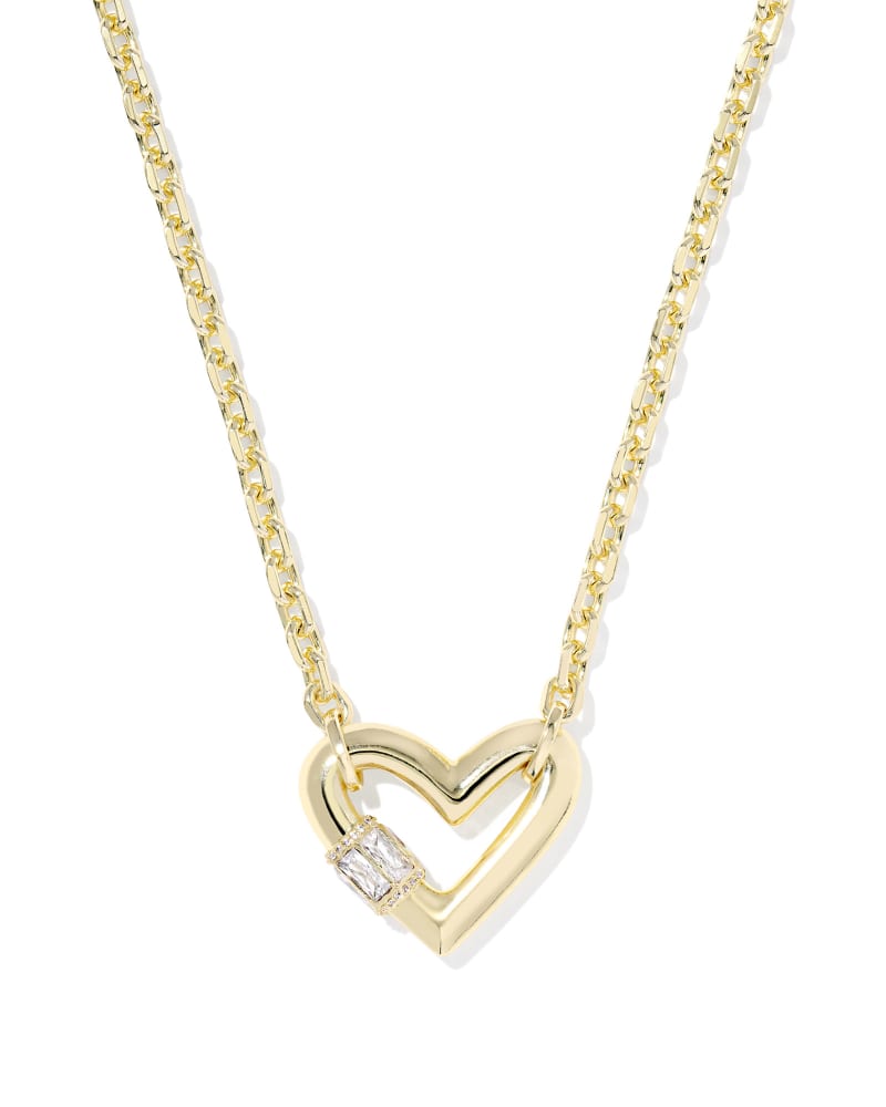 Kendra Scott Emery Heart Pendant Necklace-Gold White CZ