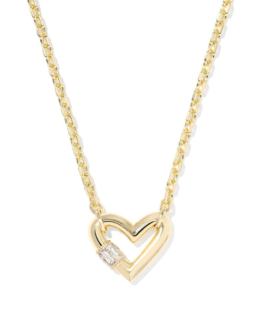 Kendra Scott Emery Heart Pendant Necklace-Gold White CZ