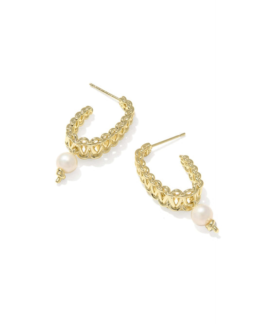 Kendra Scott Gabriella Pearl Hoop Earring-Gold/Freshwater Cultured Pearl