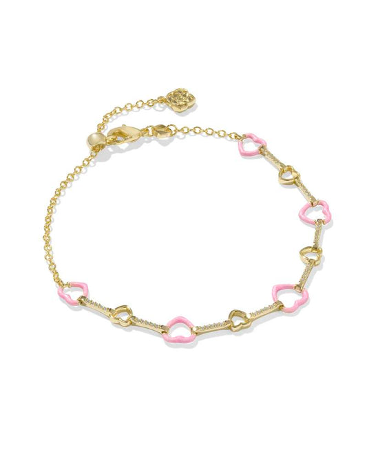 Kendra Scott Haisley Heart Delicate Chain Bracelet-Gold Pink Pearlescent Enamel