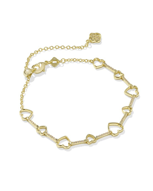 Kendra Scott Haisley Heart Delicate Chain Bracelet-Gold White Crystal