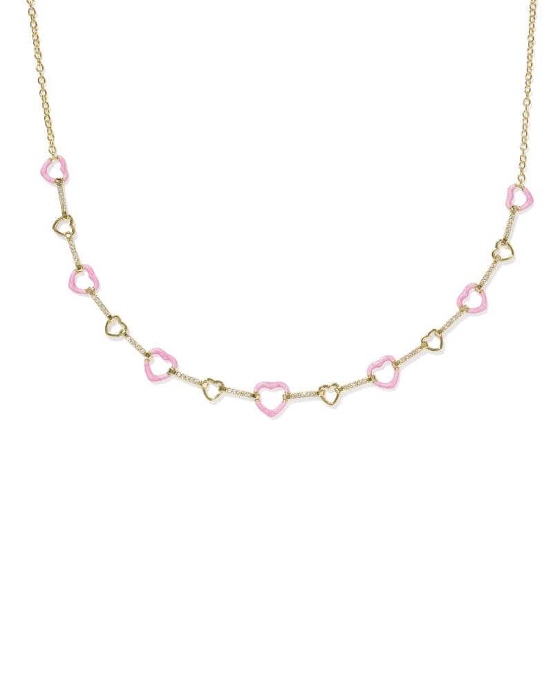 Kendra Scott Haisley Heart Strand Necklace-Gold Pink Pearlescent Enamel