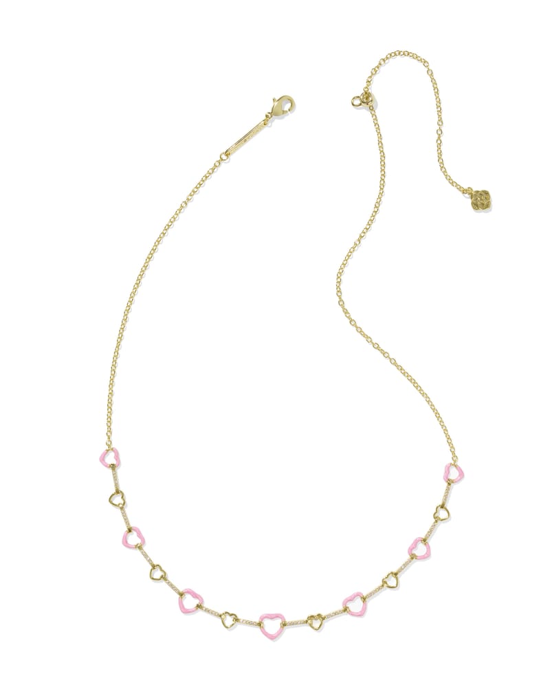 Kendra Scott Haisley Heart Strand Necklace-Gold Pink Pearlescent Enamel