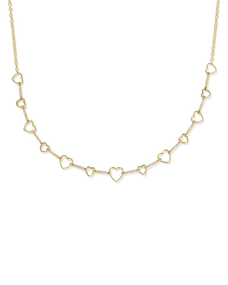 Kendra Scott Haisley Heart Strand Necklace-Gold White Crystal