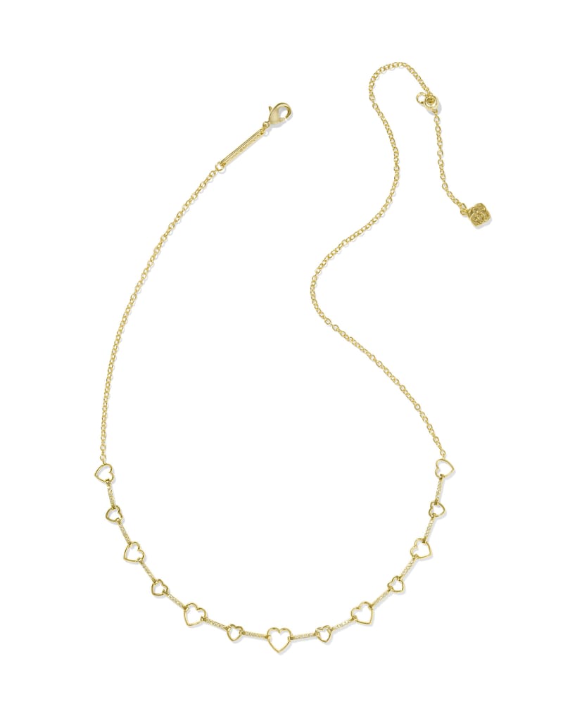 Kendra Scott Haisley Heart Strand Necklace-Gold White Crystal