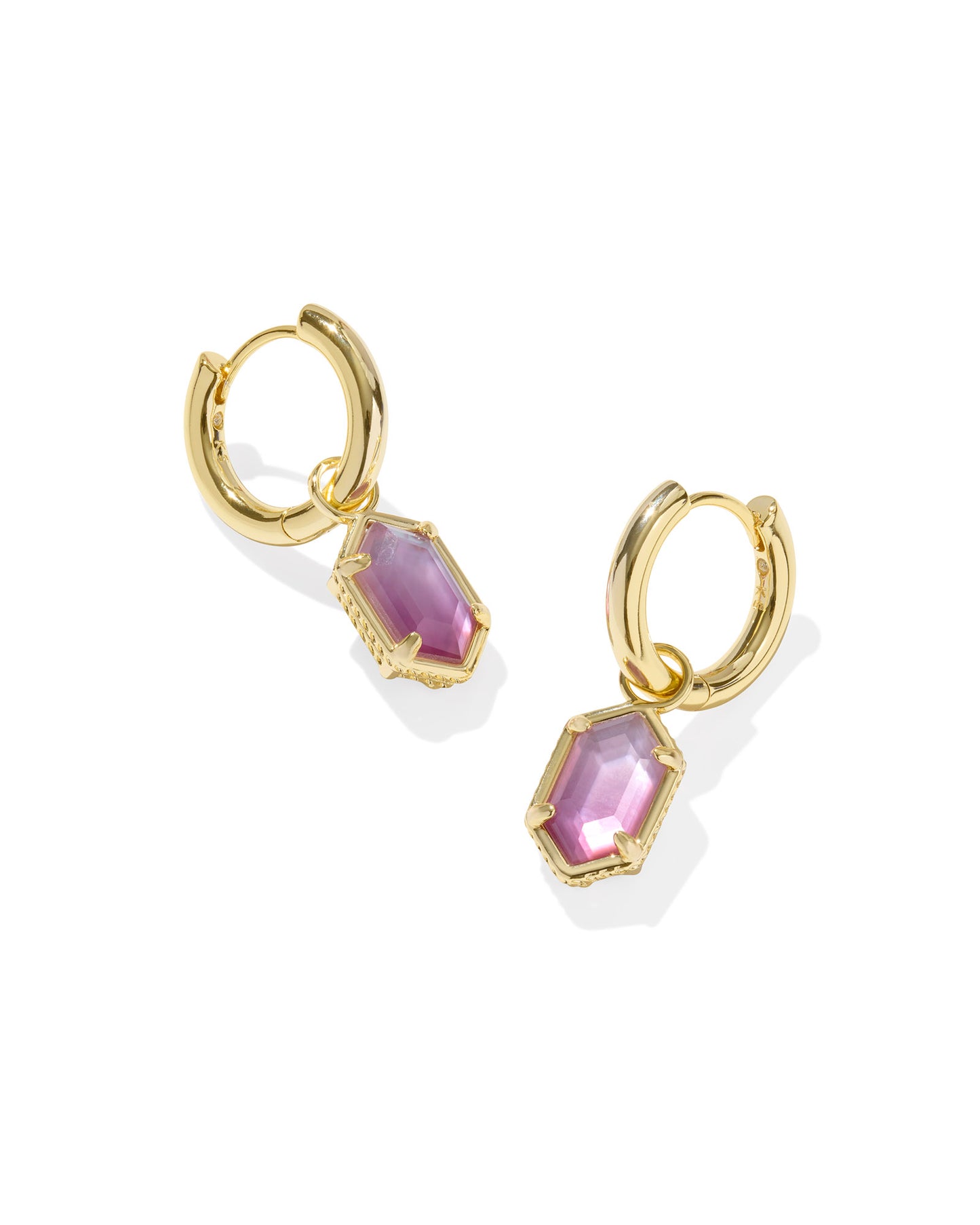 Kendra Scott Hallie Huggie Earring- Gold Purple Watercolor Illusion