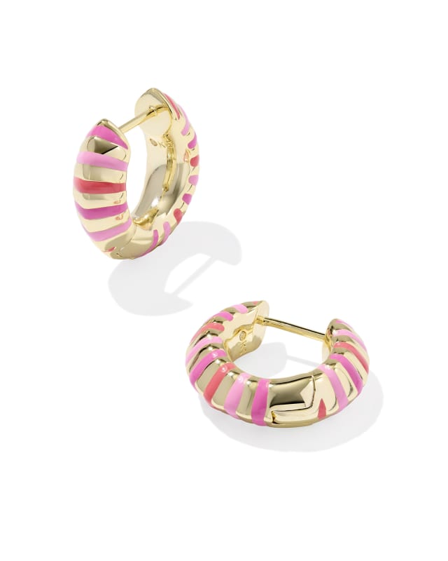Kendra Scott Mikki Enamel Huggie Earring-Gold Pink Mix