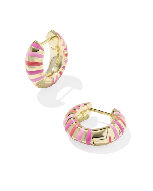 Kendra Scott Mikki Enamel Huggie Earring-Gold Pink Mix