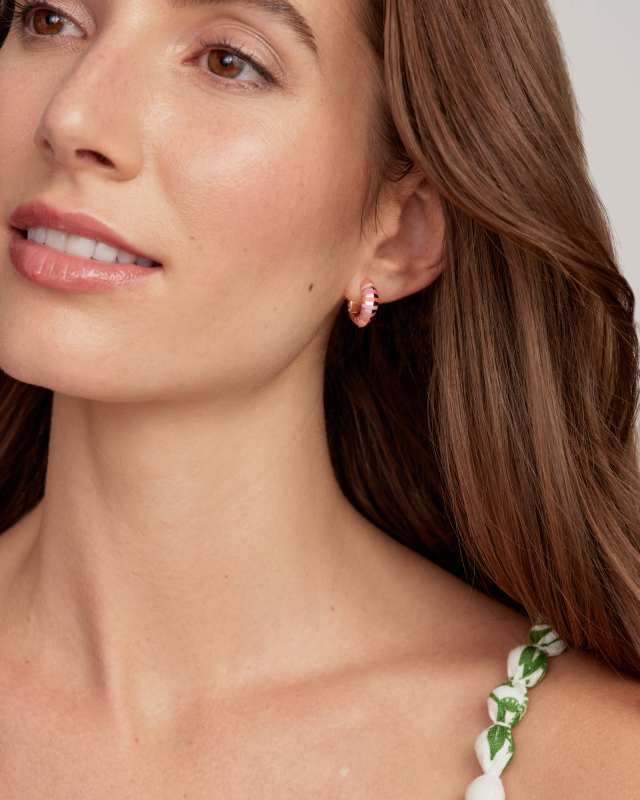 Kendra Scott Mikki Enamel Huggie Earring-Gold Pink Mix