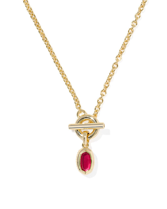 Kendra Scott Mini Elisa Toggle Pendant Necklace-Gold Carmine Red Illusion