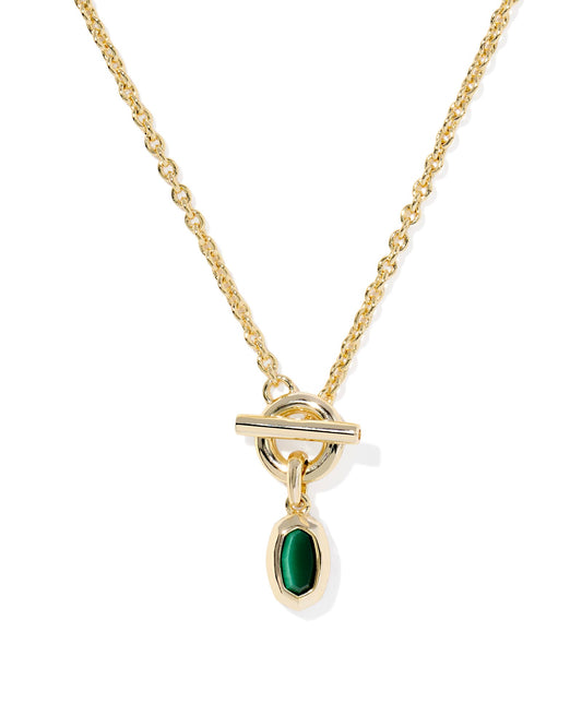 Kendra Scott Mini Elisa Toggle Pendant Necklace-Gold Green Tiger's Eye