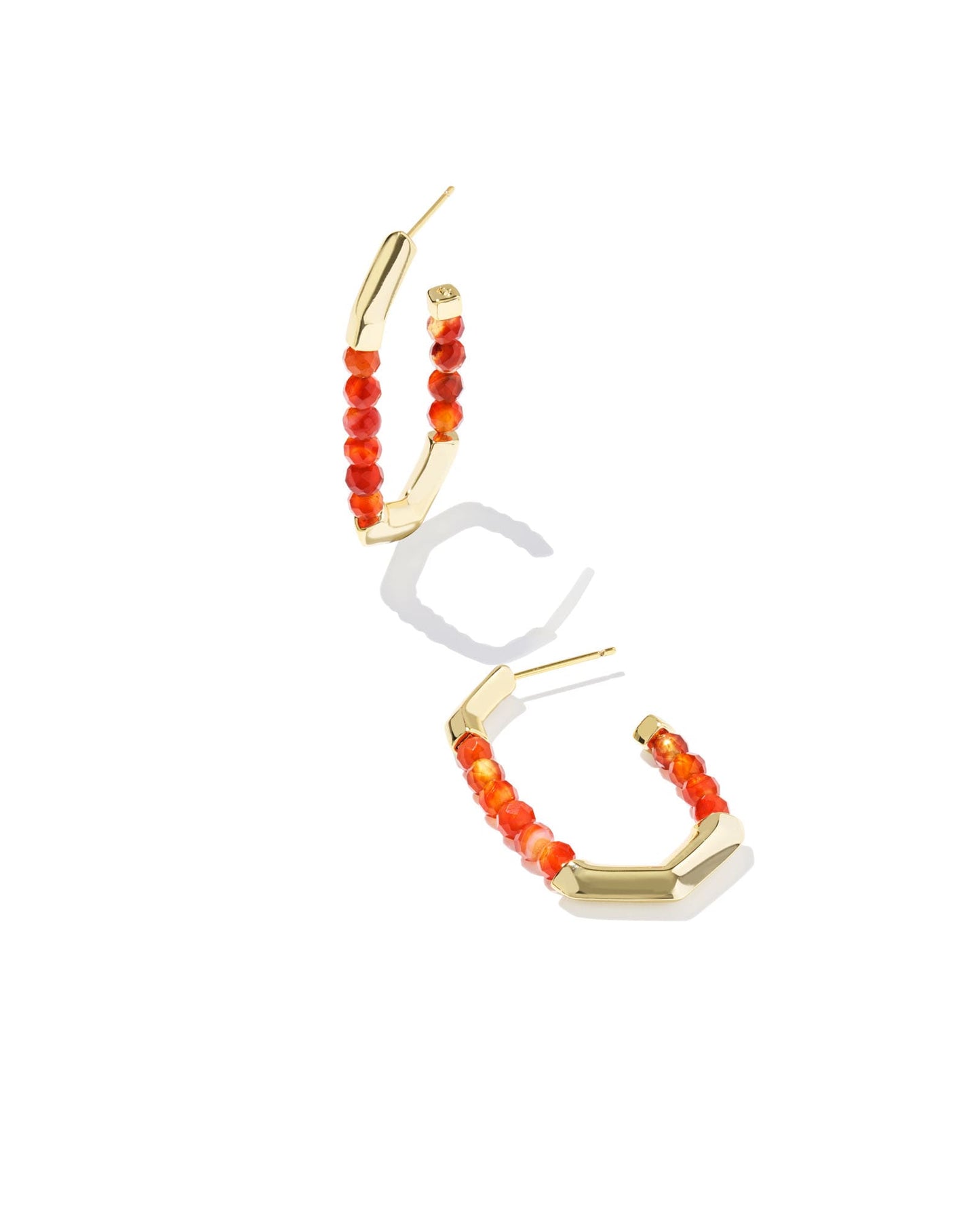 Kendra Scott Sylvia Hoop Earring-Gold Orange Banded Agate