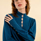 Molly Bracken Button Up Mock Neck Sweater-Petrol Blue