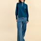 Molly Bracken Button Up Mock Neck Sweater-Petrol Blue