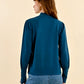 Molly Bracken Button Up Mock Neck Sweater-Petrol Blue