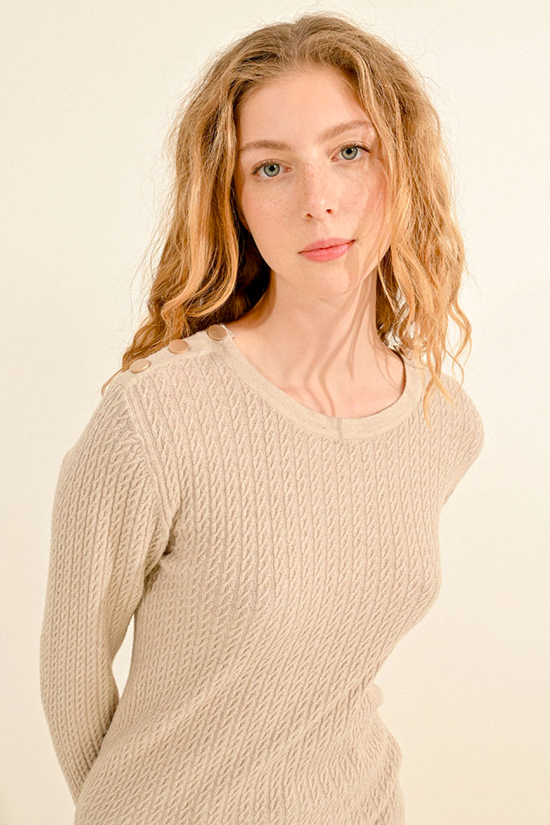 Molly Bracken Tiny Cableknit Sweater- Beige