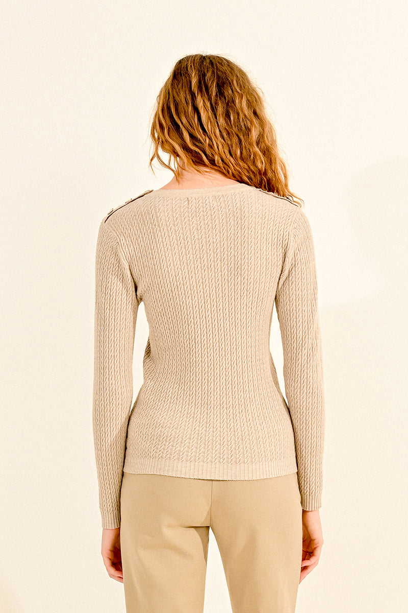 Molly Bracken Tiny Cableknit Sweater- Beige