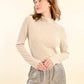 Molly Bracken Mock Neck Ribbed Sweater- Beige