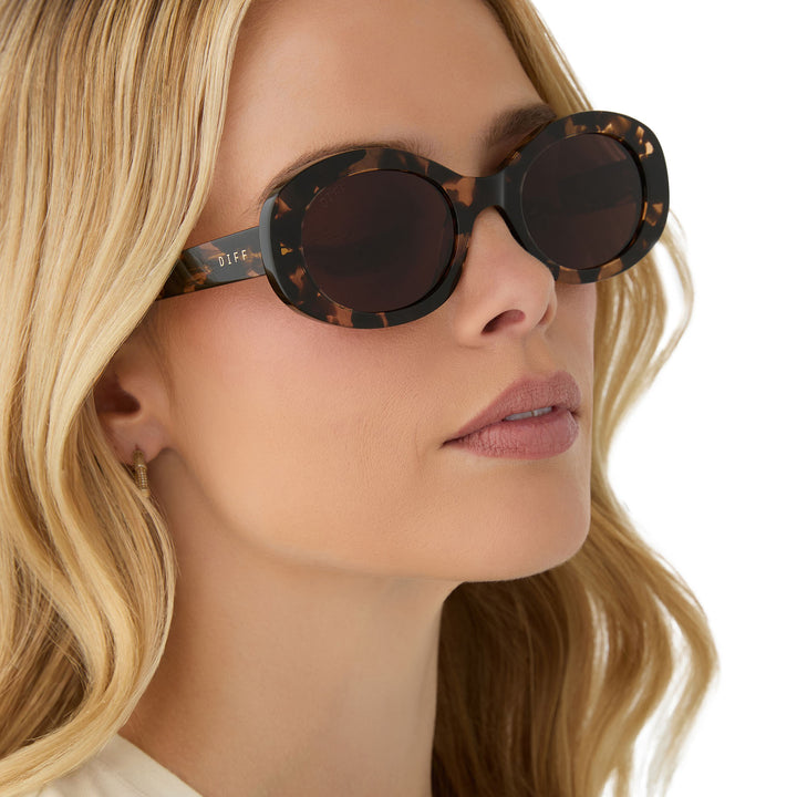 DIFF Eyewear "Lainey"  Espresso Tortoise Oval Sunglasses