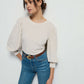 Nation LTD "Loren" Smocked Neck Tee-Heather Oatmeal