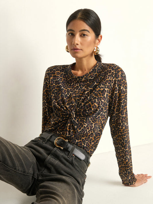Nation LTD "Marion" Twist Front Tee -Winter Leopard
