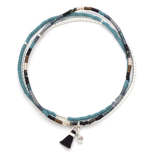 Scout Curated Wears "Chromacolor" Miyuki Bracelet Trio -Black Multi/Silver