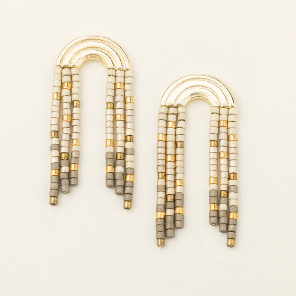 Scout Curated Wears "Chromacolor" Miyuki Rainbow Fringe Earring -Pewter Multi/Gold
