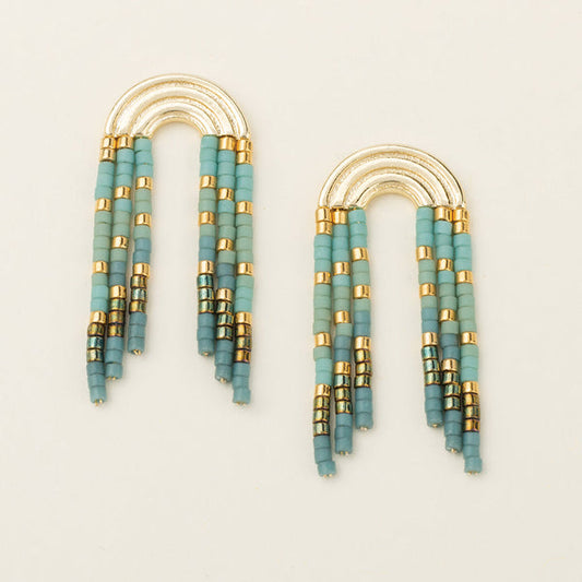 Scout Curated Wears "Chromacolor" Miyuki Rainbow Fringe Earring - Turquoise/Mint/Gold