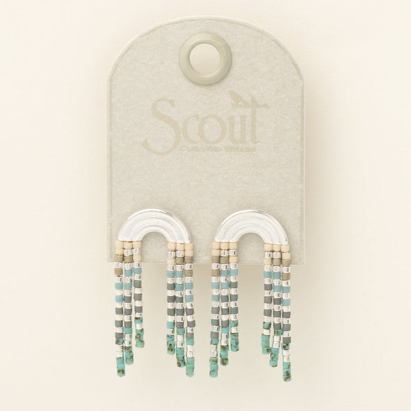 Scout Curated Wears "Chromacolor" Miyuki Rainbow Fringe Earring -Turquoise Multi/Silver