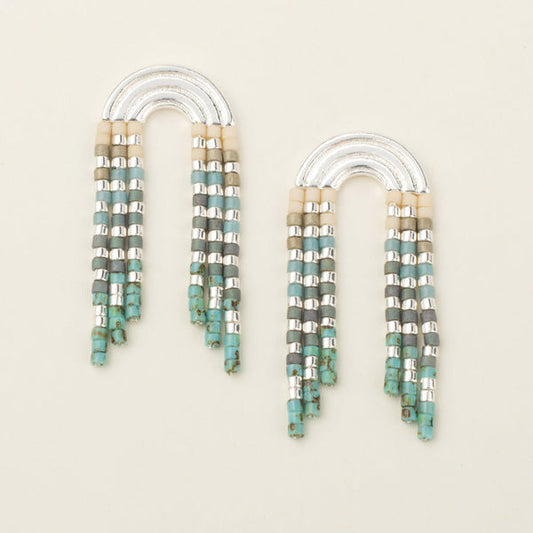 Scout Curated Wears "Chromacolor" Miyuki Rainbow Fringe Earring -Turquoise Multi/Silver
