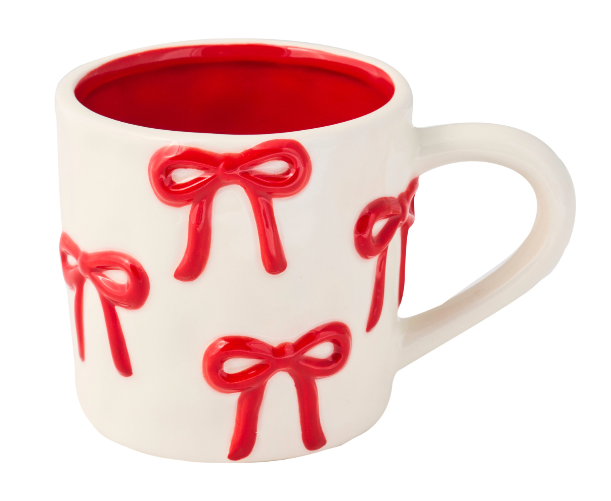 Ceramic Red Bow Mug, 16oz