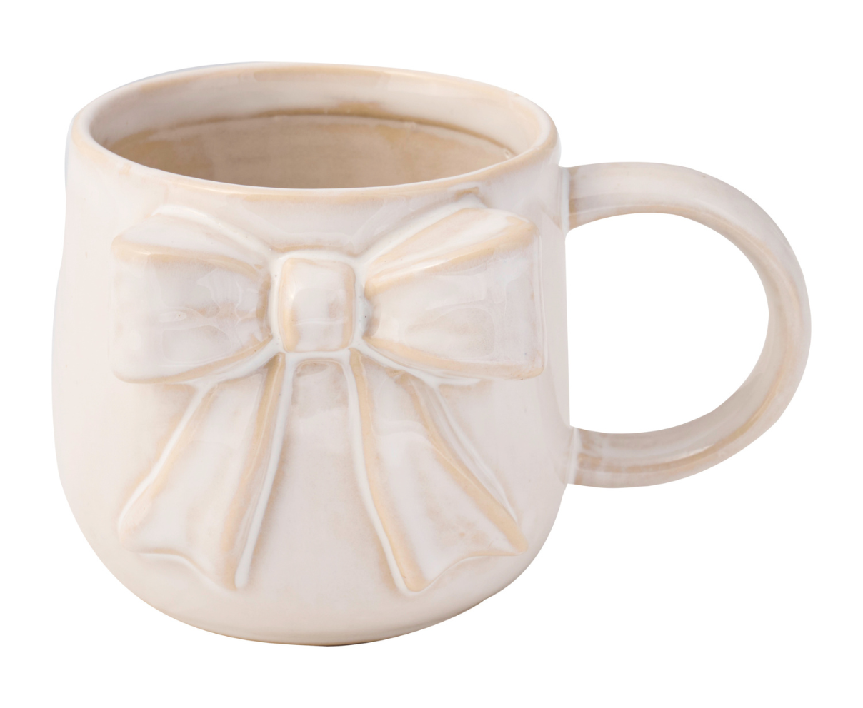 Ceramic White Bow Side Mug, 16oz