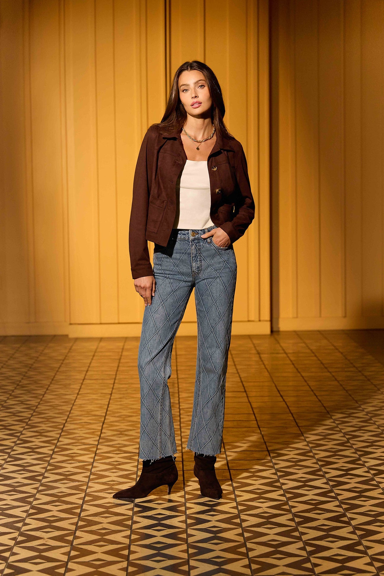 Kut From The Kloth "Matilda" Crop Trucker Jacket- Chocolate