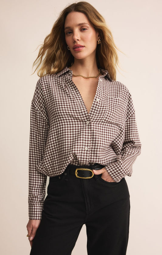 Z Supply River Plaid Button Up - Chocolate Cherry
